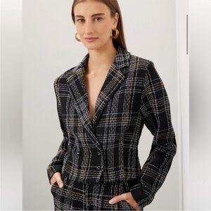 Slate & Willow Tweed Plaid Double Breasted Blazer, Sz M